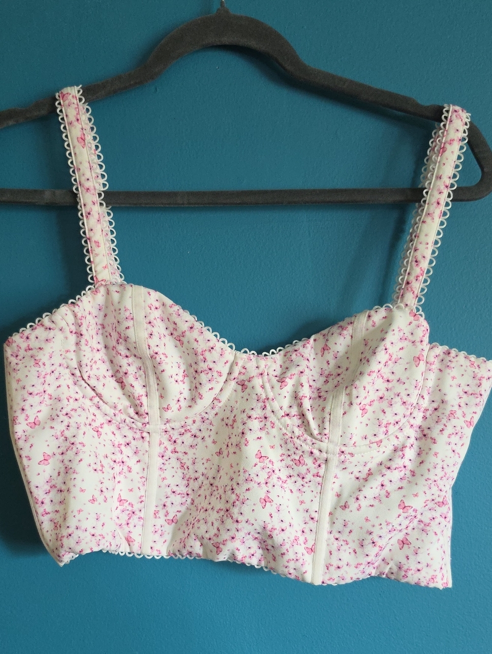 White Fox Boutique Cream Bralette with Pink Floral Detail